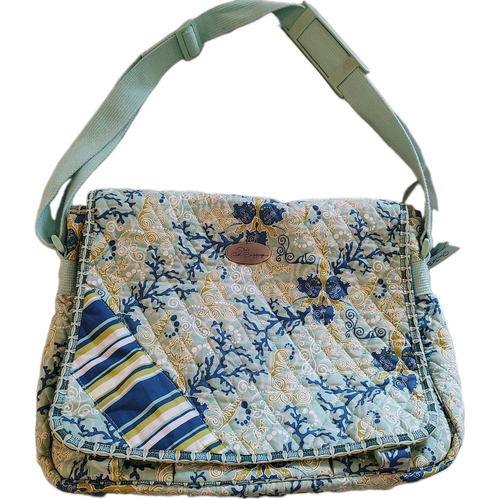 She's Got Baggage Quilted Shoulder Bag Ocean Coastal Blue Green Large Organizer
